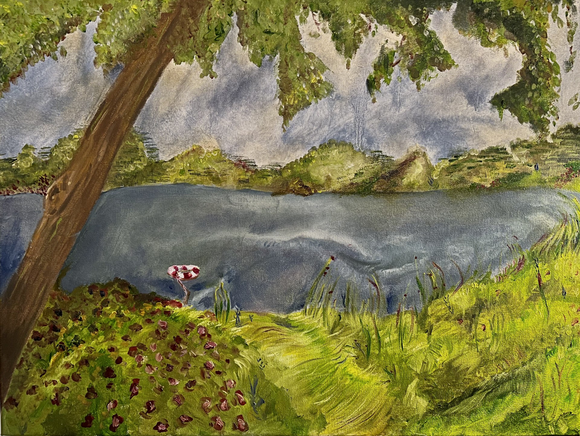 Landscape painting of a lake