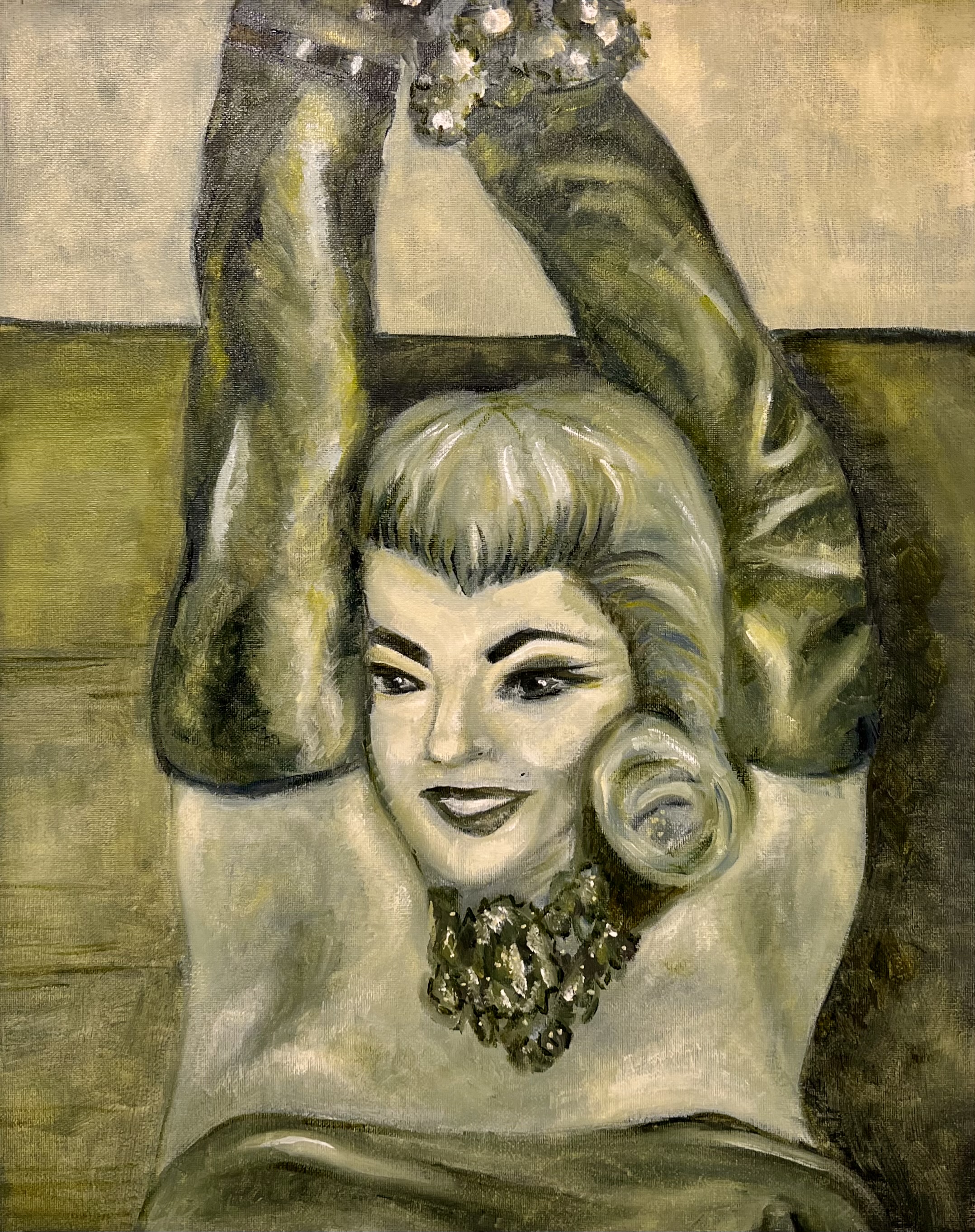 Marilyn Monroe painting in Green monochrome